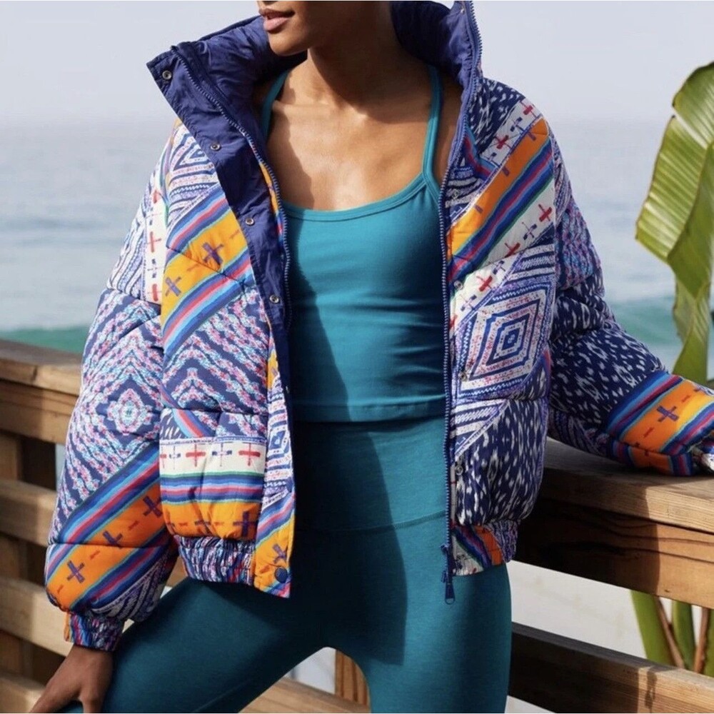 Free People PF Movement Power House Women's Puffer Jacket Aztec Navy Size M